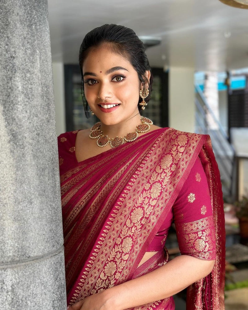 Luxurious Dark Maroon Jacquard Saree