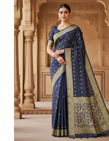 Navy Blue Jacquard Saree for Women – Premium Festive & Elegant Party Wear