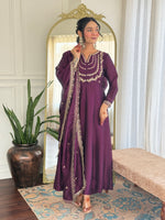 Wine Purple Vichitra Silk Anarkali Kurta Set