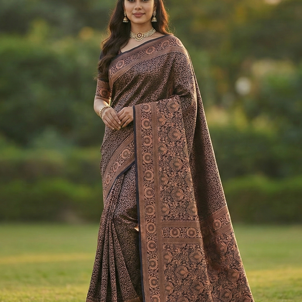 Brown Jacquard Saree – Rich Woven