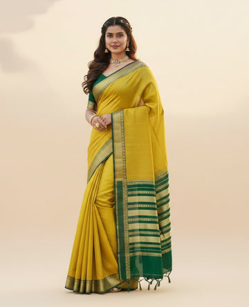 Elegant Yellow Jacquard Saree for Festive & Wedding Wear