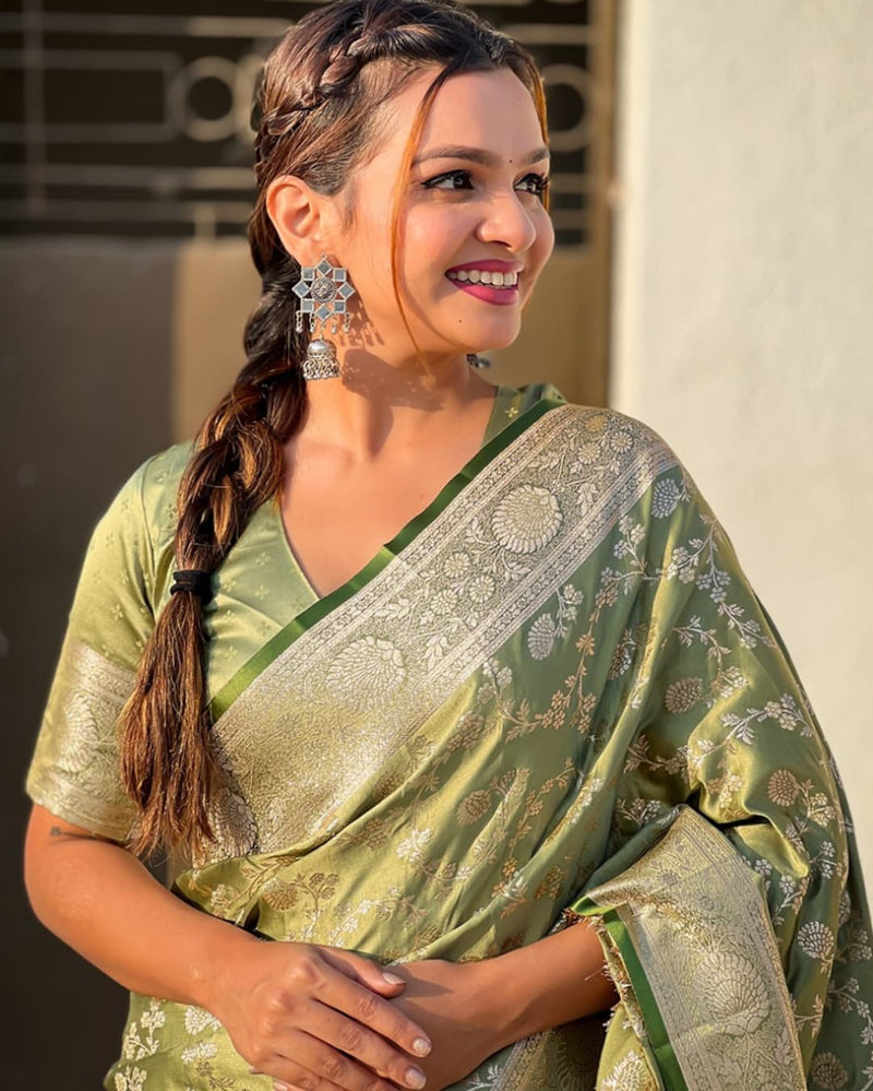 Elegant Pista Green Jacquard Saree
