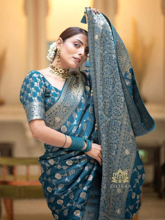 Tea Blue Jacquard Saree