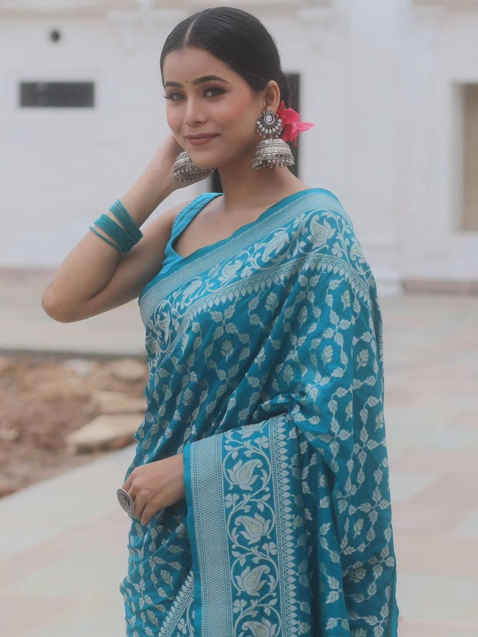 Elegant Sky Blue Jacquard Saree