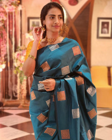 Elegant Tea Blue Jacquard Saree – Premium Indian Traditional Wear for Women