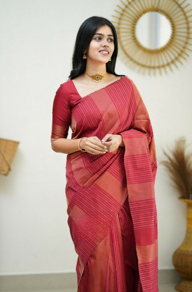 Luxurious Red Jacquard Saree for Weddings & Grand Celebrations