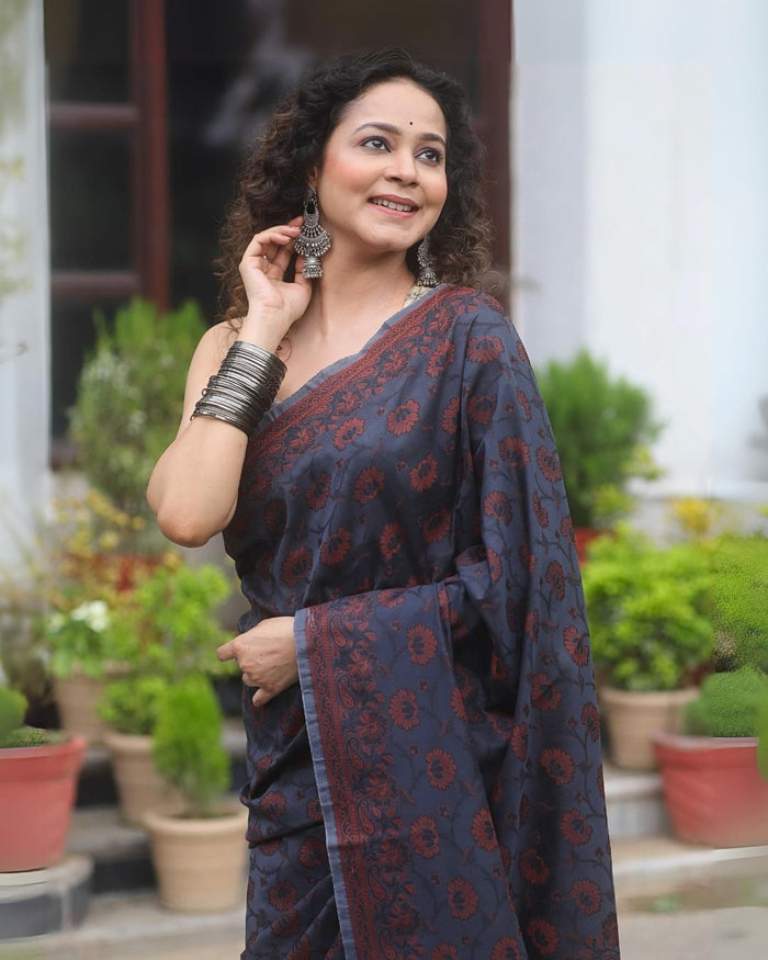 Elegant Navy Blue Jacquard Saree – Premium Festive & Party Wear
