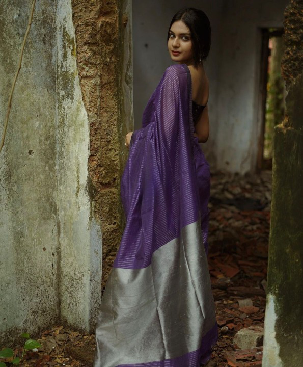 Purple Grey Jacquard Saree for Elegant Festive & Special Occasion Wear