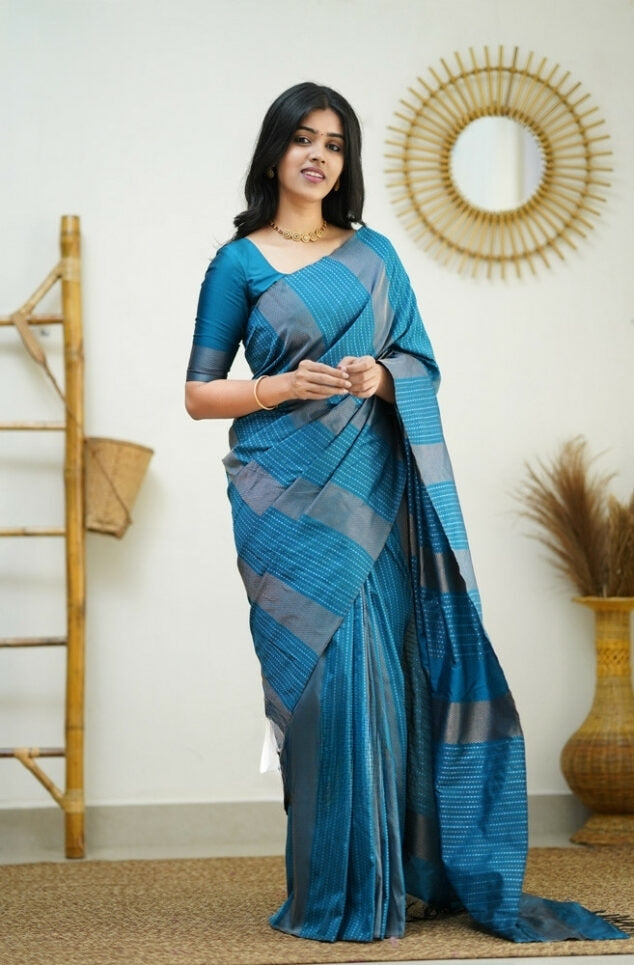 Sky Blue Jacquard Saree for Elegant Festive & Party Wear