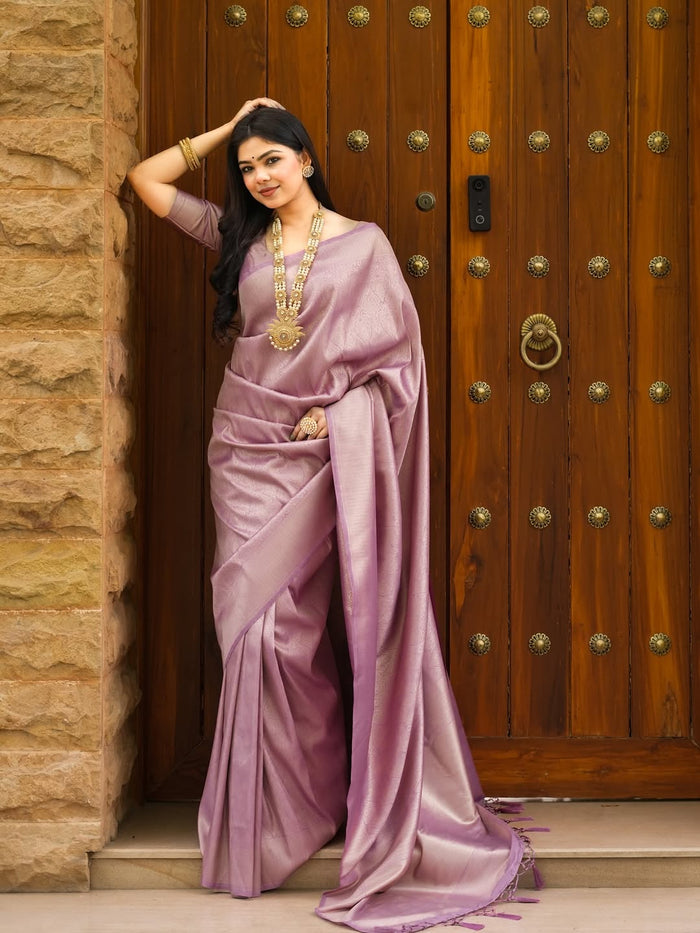 Lavender Jacquard Saree – Soft Pastel Elegance with Luxurious Woven Texture