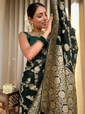 Emerald dark Green Jacquard Saree – Luxurious Woven Elegance for Special Occasions
