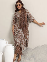 Brown Printed Magic Cotton Kurta Set