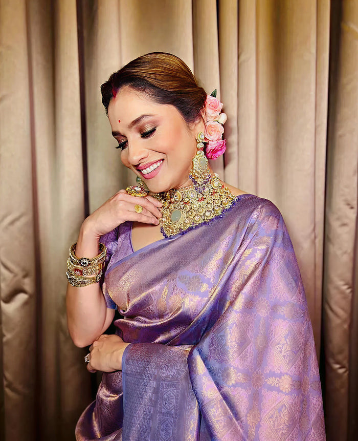 Luxurious Purple Jacquard Saree – Rich Woven Detailing & Festive Elegance