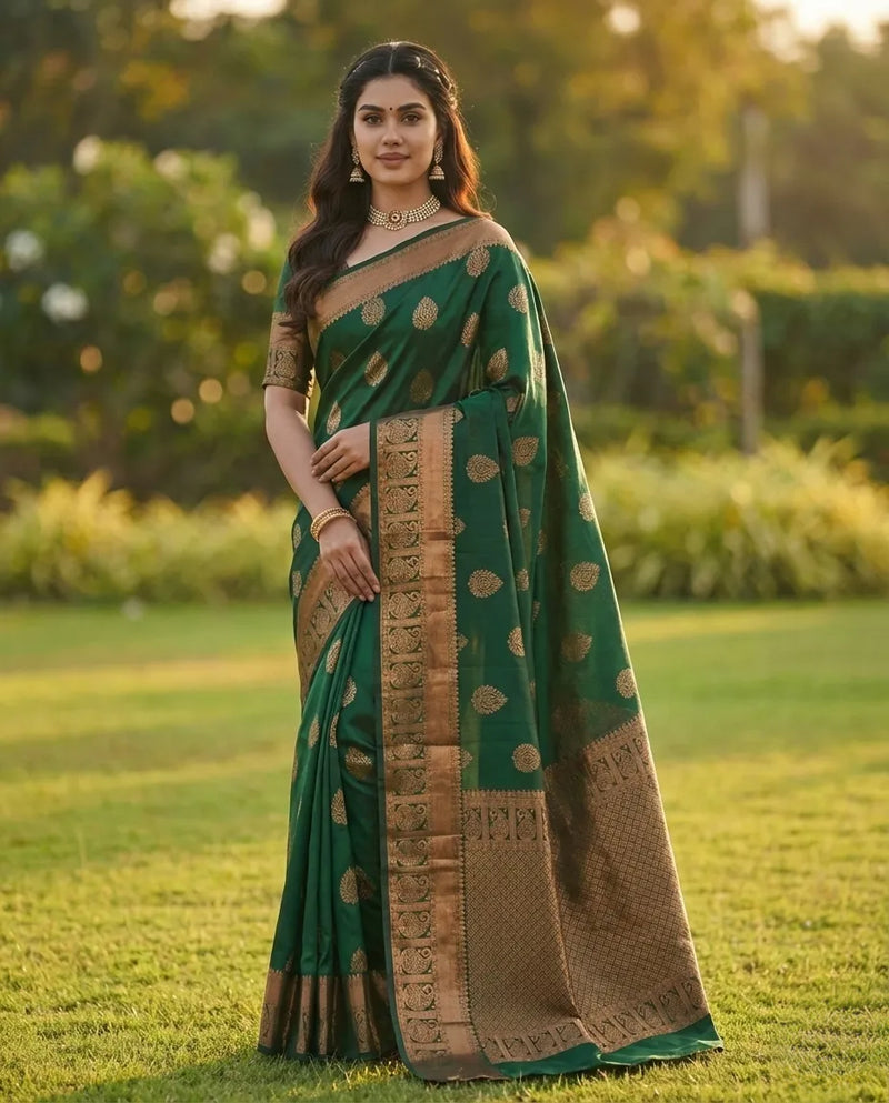 Classic Green Jacquard Silk Saree with Refined Woven Finish | Elegant Festive Wear