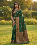 Classic Green Jacquard Silk Saree with Refined Woven Finish | Elegant Festive Wear