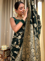 Emerald dark Green Jacquard Saree