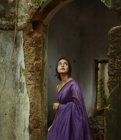 Purple Grey Jacquard Saree