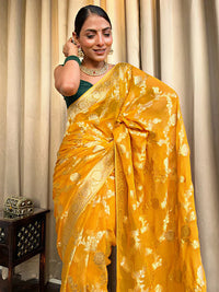 Radiant Yellow Jacquard Saree for Festive Elegance – Premium Woven Traditional Wear