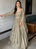 Grey Embroidered Anarkali Gown Set