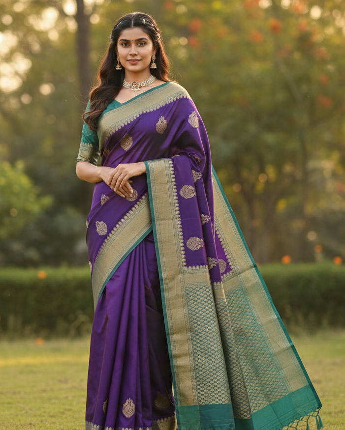 Royal Purple Jacquard Saree