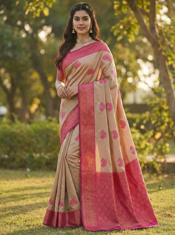Chiku Rani Jacquard Silk Saree with Royal Woven Elegance