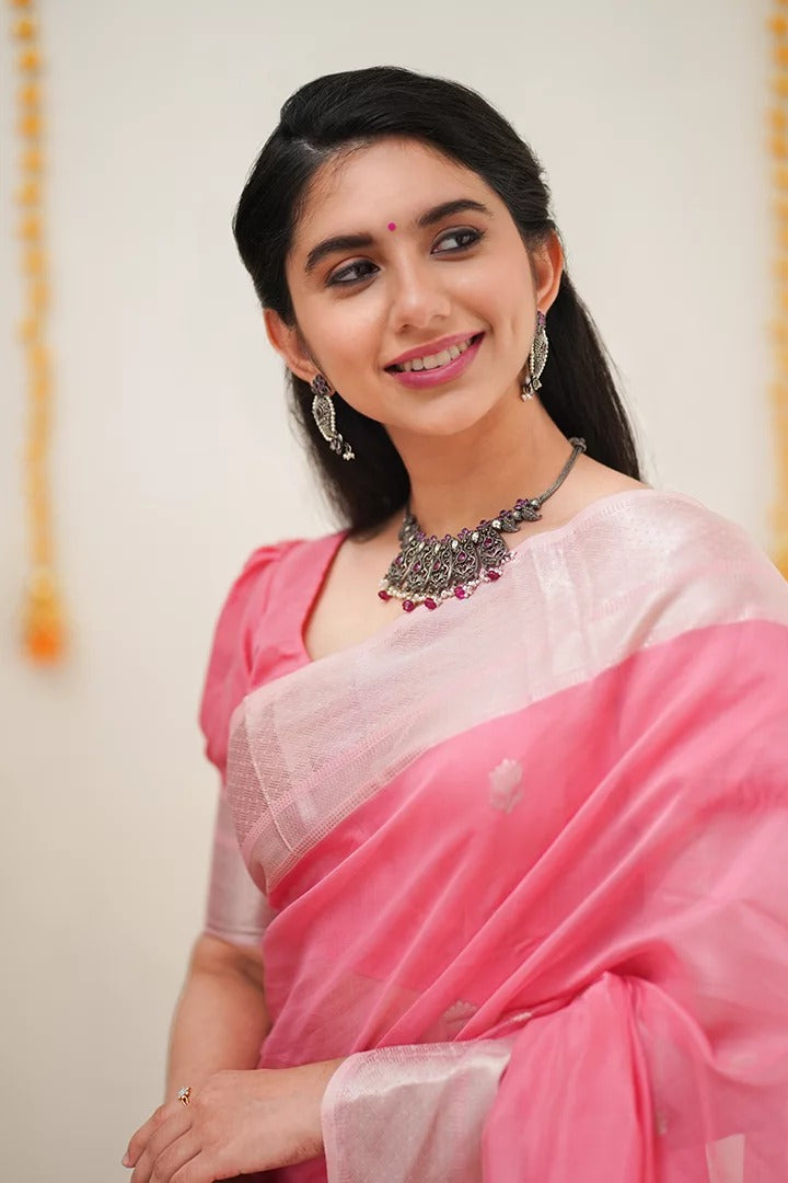 Charming Pink Jacquard Saree
