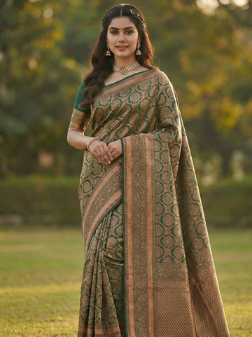 Mahendi Green Jacquard Saree – Elegant & Ethnic Indian Wear