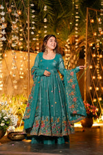 Emerald Teal Cruncy Silk Anarkali Suit Set