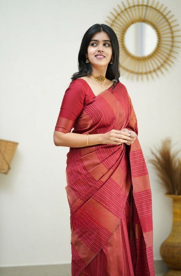 Luxurious Red Jacquard Saree for Weddings & Grand Celebrations