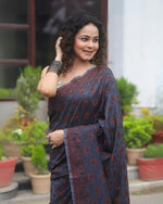 Elegant Navy Blue Jacquard Saree