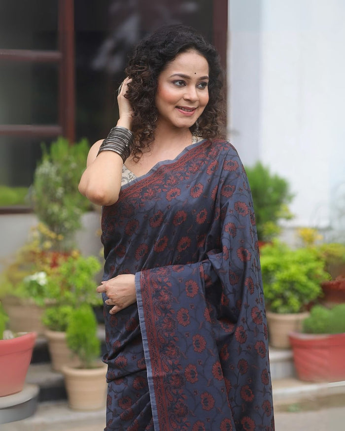 Elegant Navy Blue Jacquard Saree – Premium Festive & Party Wear