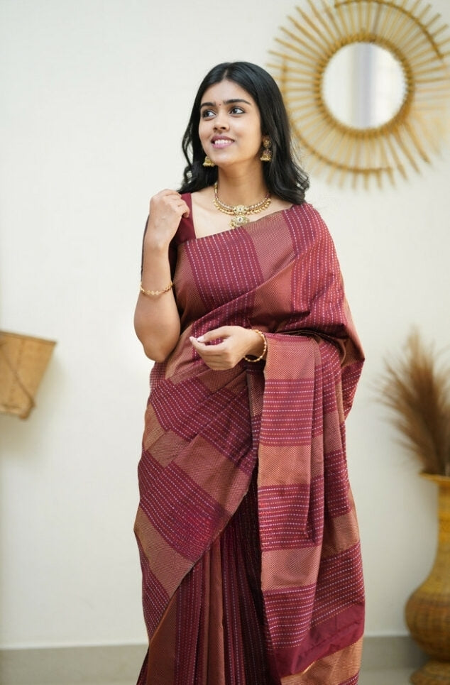 Elegant Maroon Jacquard Saree for Festive & Wedding Wear