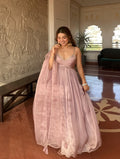 Dusty Pink Tabby Organza Anarkali Suit Set