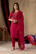 Noor Rani Pink Roman Silk Embroidered Kurta Pant Set