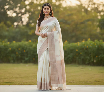 Off White Jacquard Saree – Timeless Elegance with Premium Detailing