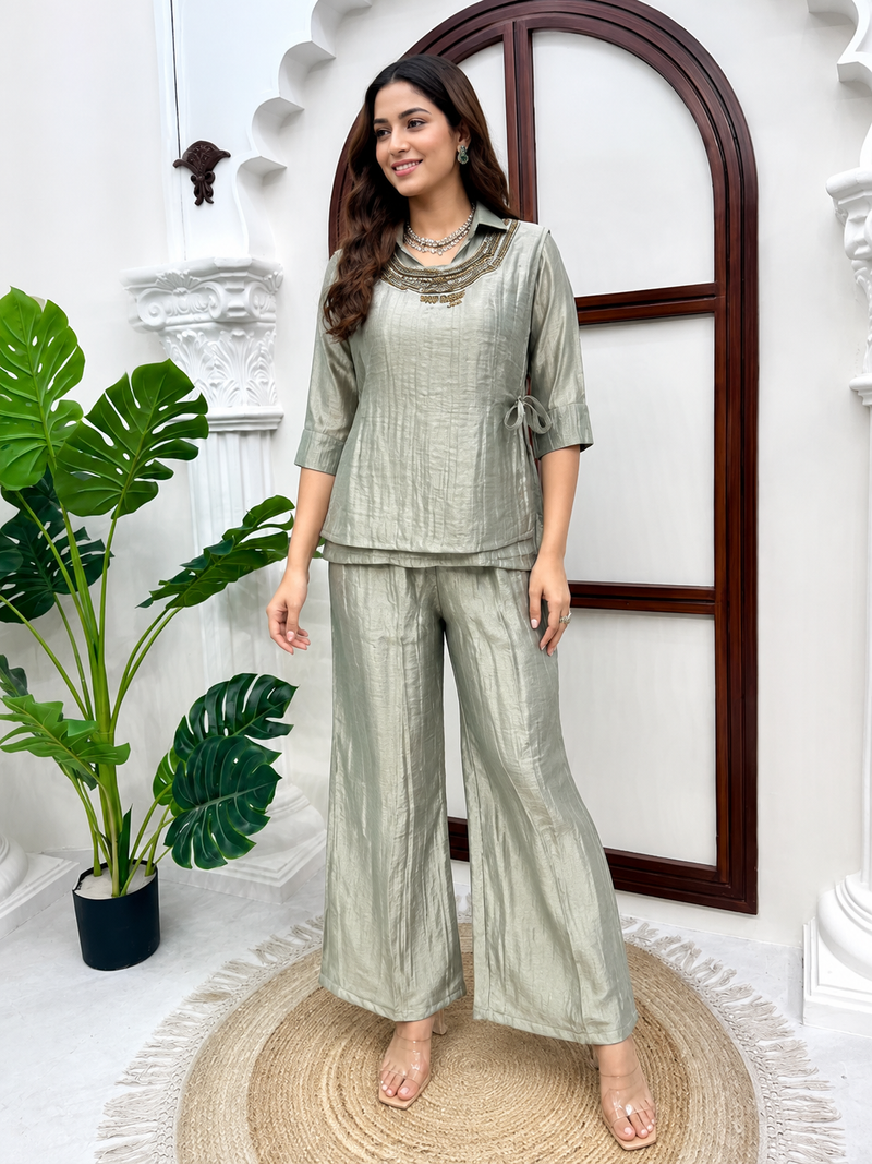 Soft Olive Crushed 3-Piece Co-Ord Set