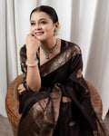 Classic Brown Jacquard Saree – Elegant Woven Saree for Weddings & Festive Celebrations