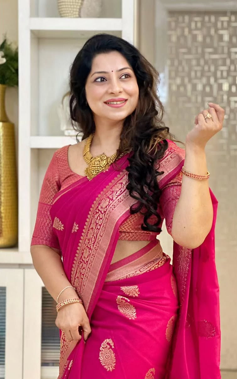 Charming Pink Jacquard Saree