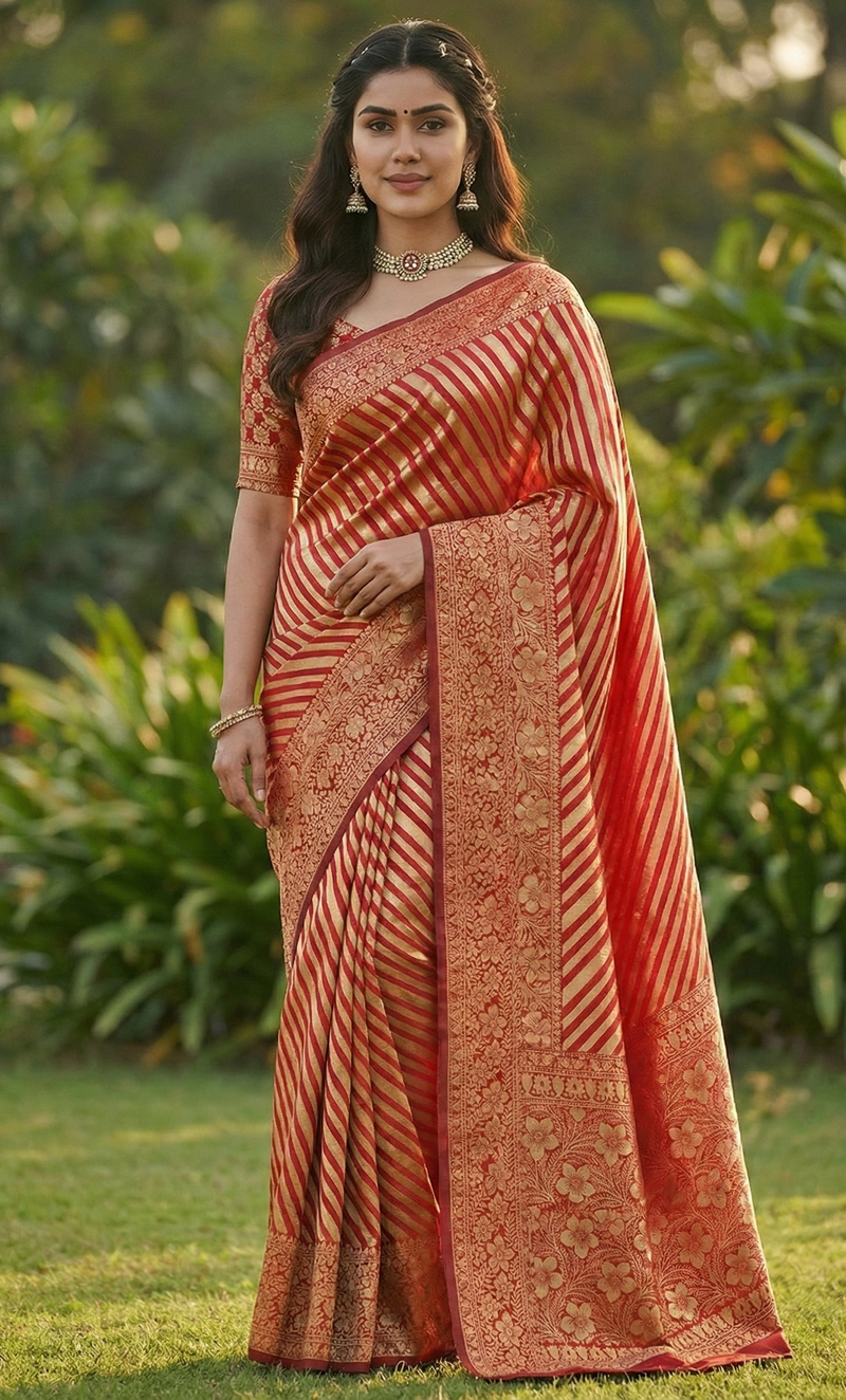 Orange Jacquard Saree