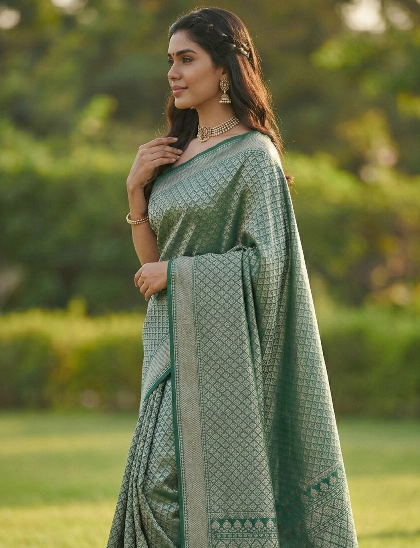 Mahendi Green Jacquard Saree