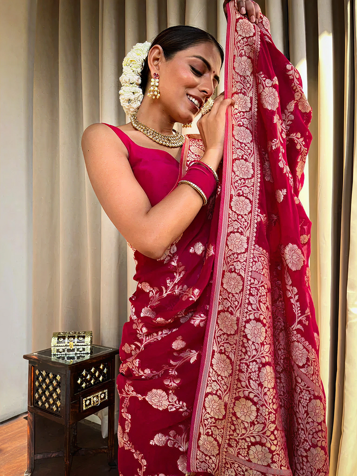 Royal Maroon Jacquard Saree – Classic Woven Elegance for Weddings & Festive Events