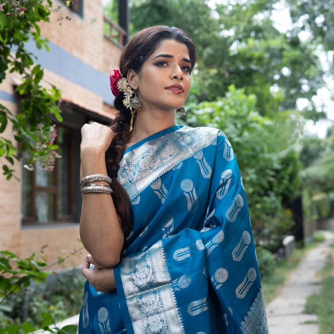 Lait Blue Jacquard Saree