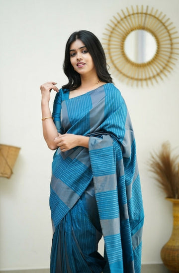 Sky Blue Jacquard Saree for Elegant Festive & Party Wear
