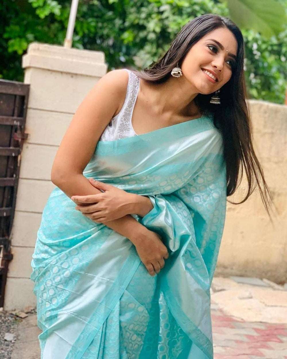 Elegant Sky Blue Jacquard Saree