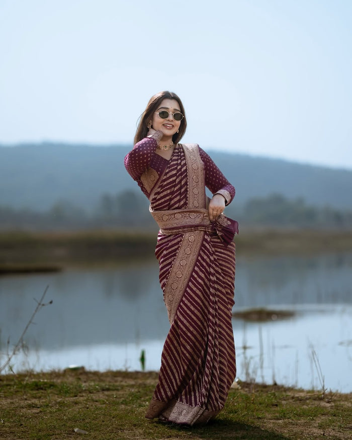 Wine Maroon Jacquard Saree – Rich Festive Elegance for Weddings & Celebrations