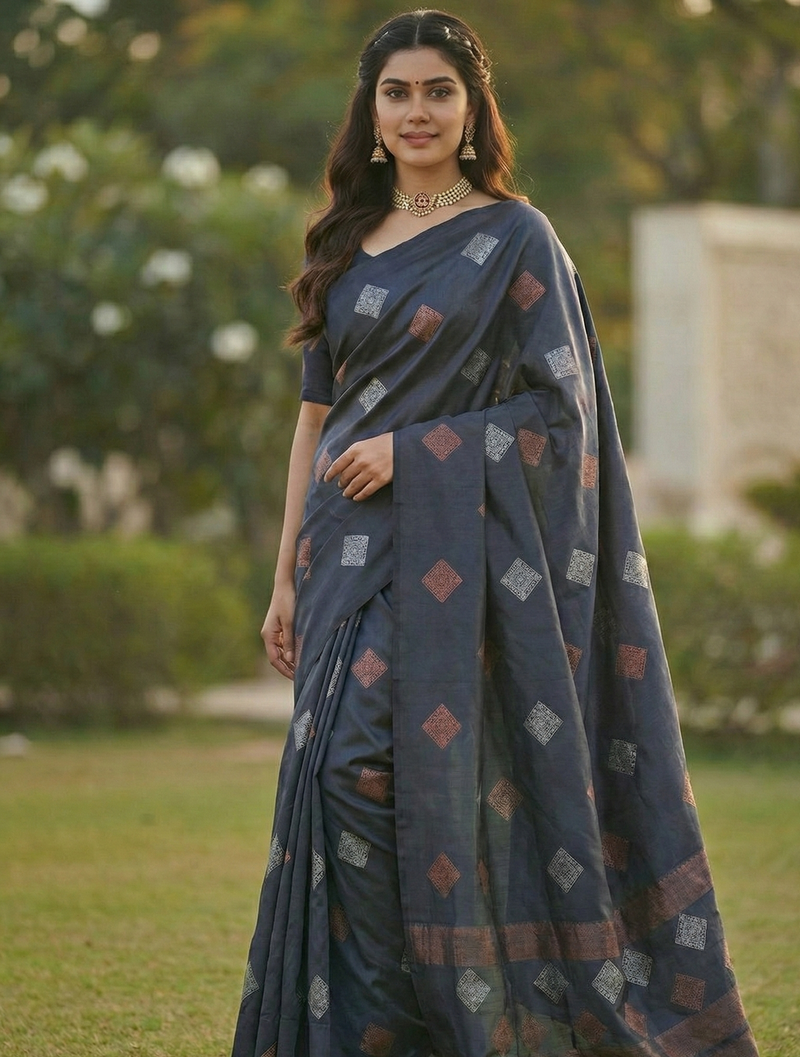 Grey Jacquard Saree