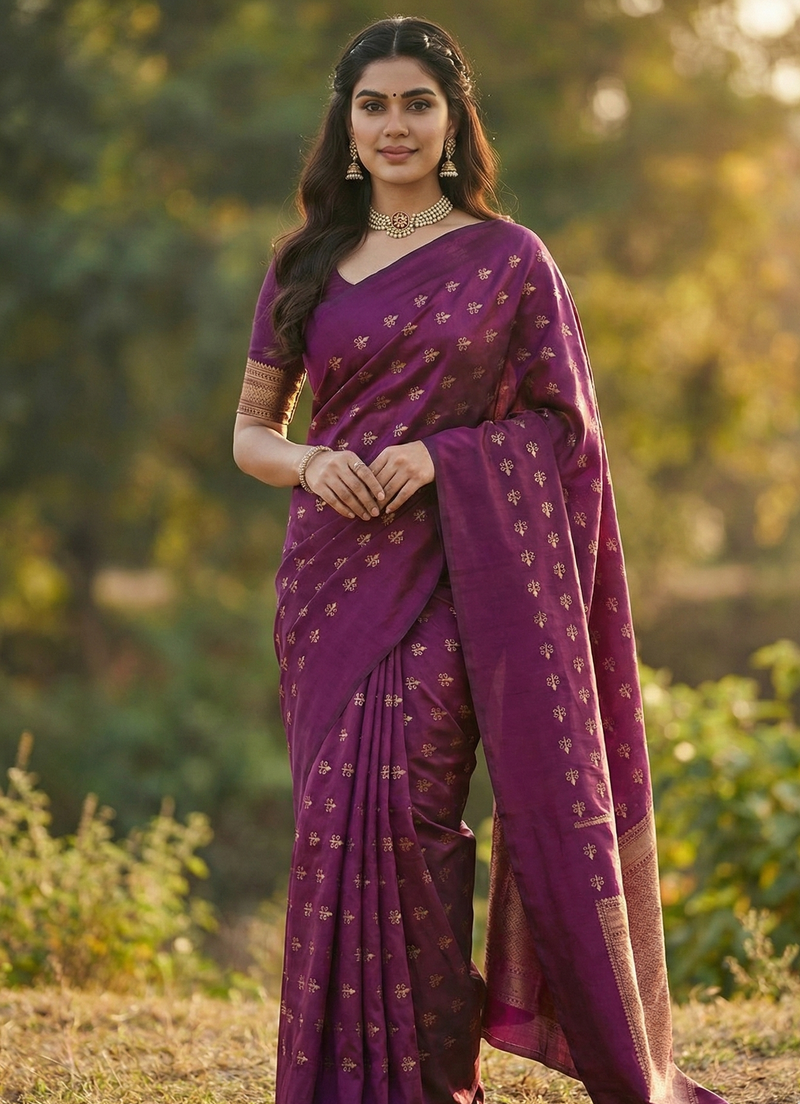 Elegant Wine Jacquard Saree