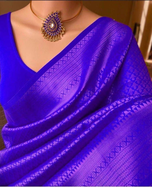 Pure jacquard Silk Sarees Royal Blue Colour, Wedding Wear - Ibis Fab