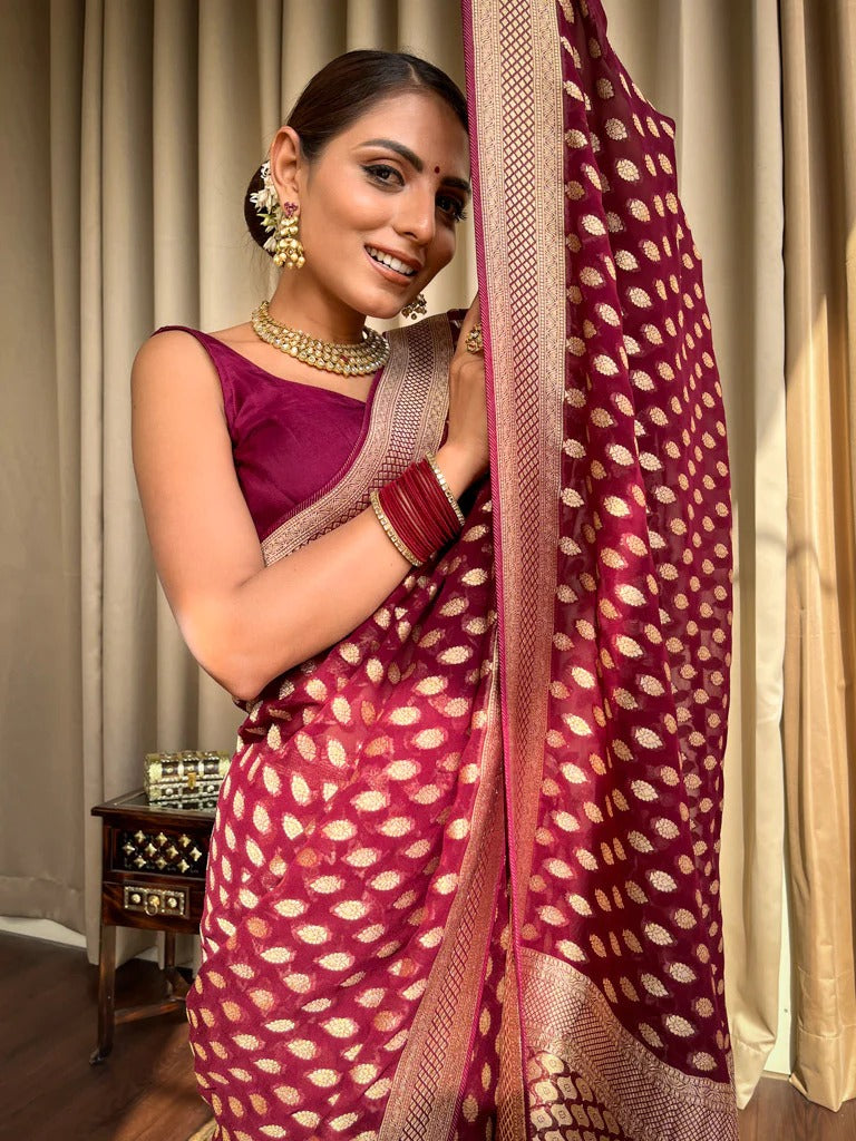 Royal Maroon Jacquard Saree