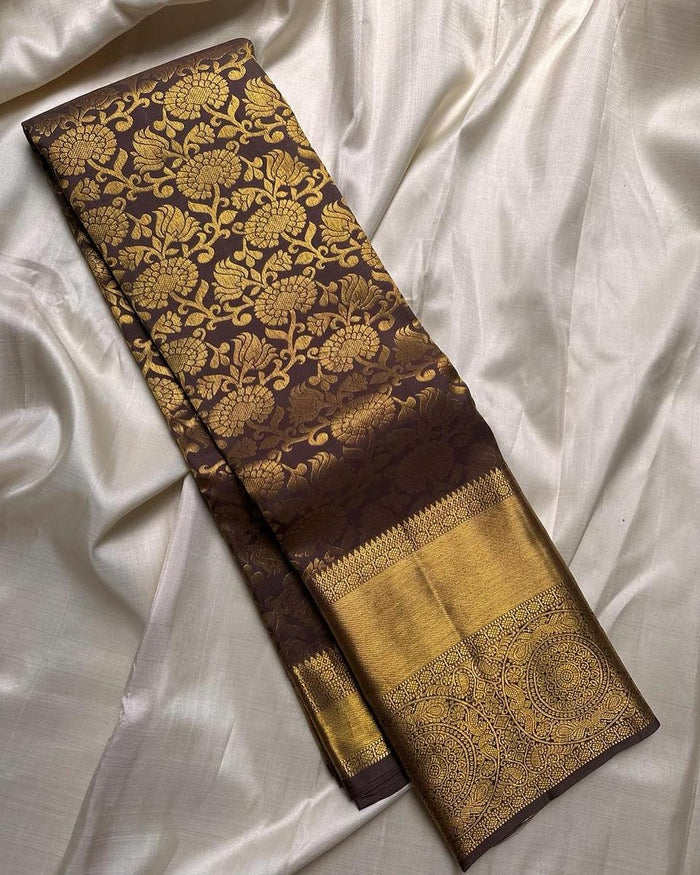 Premium Coffee Brown Jacquard Saree for Women – Elegant Festive & Party Wear